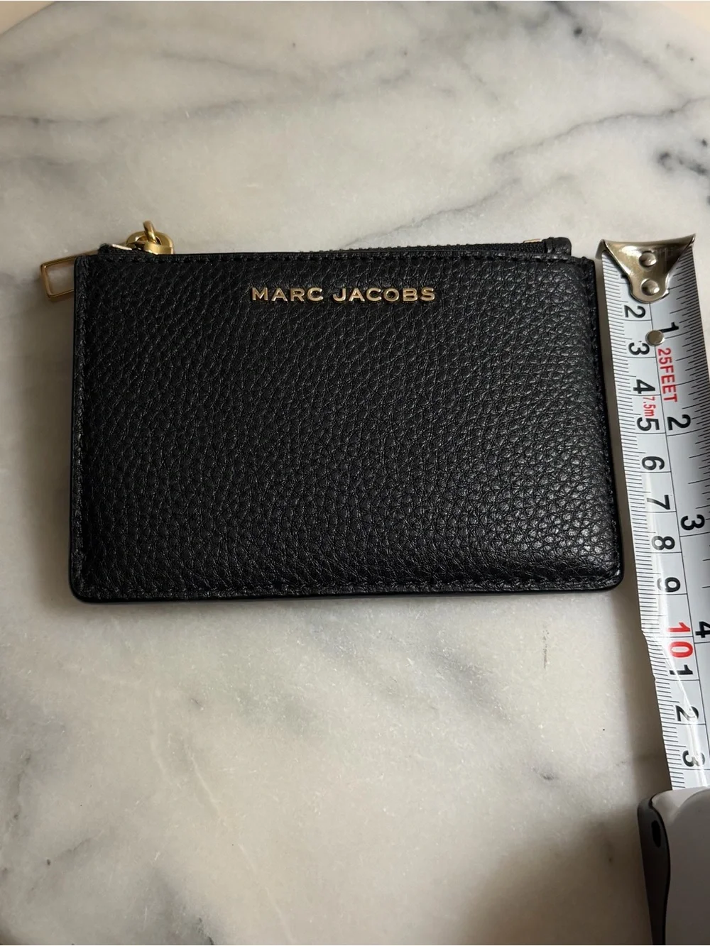 Marc Jacobs Black Pebbled Leather Zip Card Case Wallet
